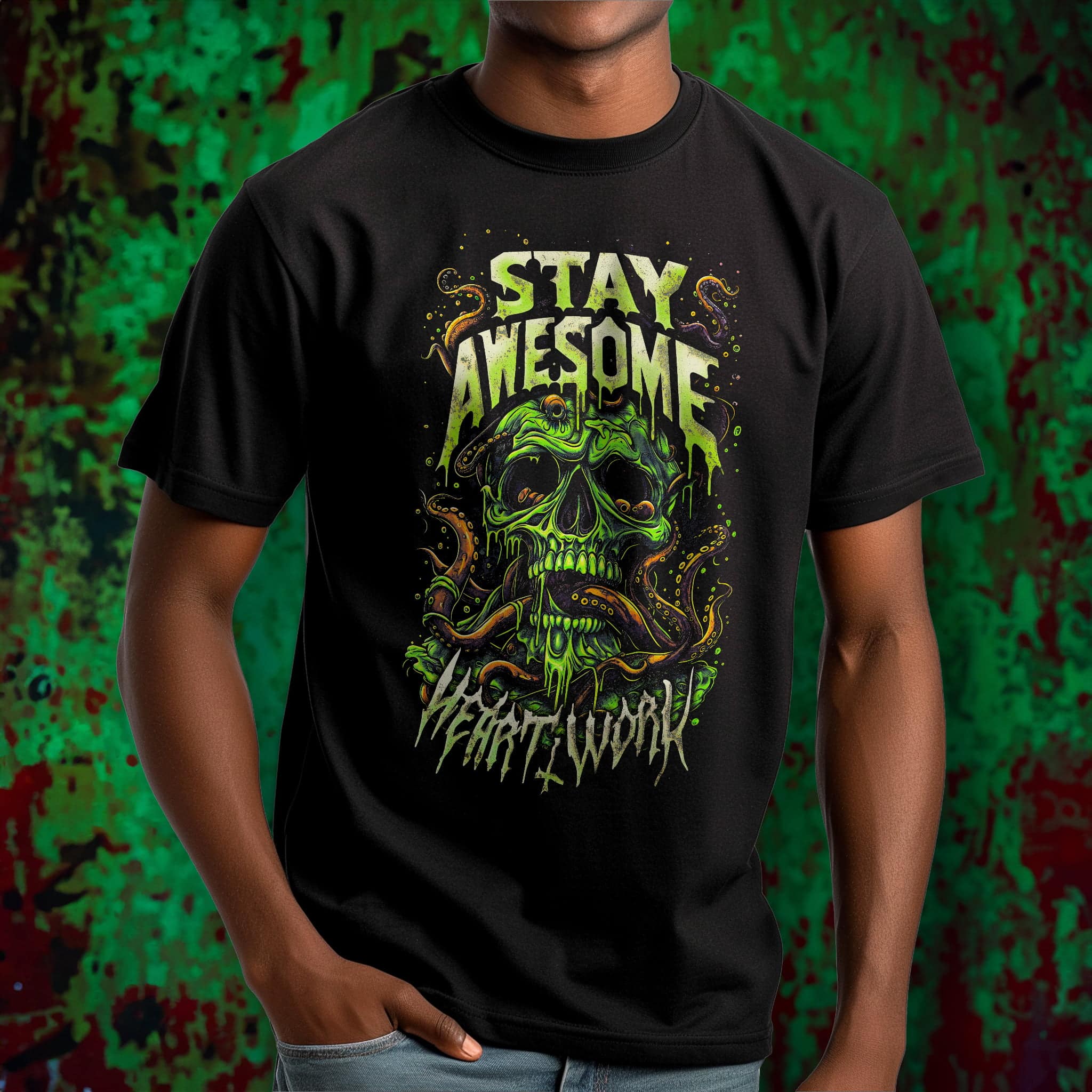 Stay Awesome Toxic Skull - Graphic Tee - Image 6