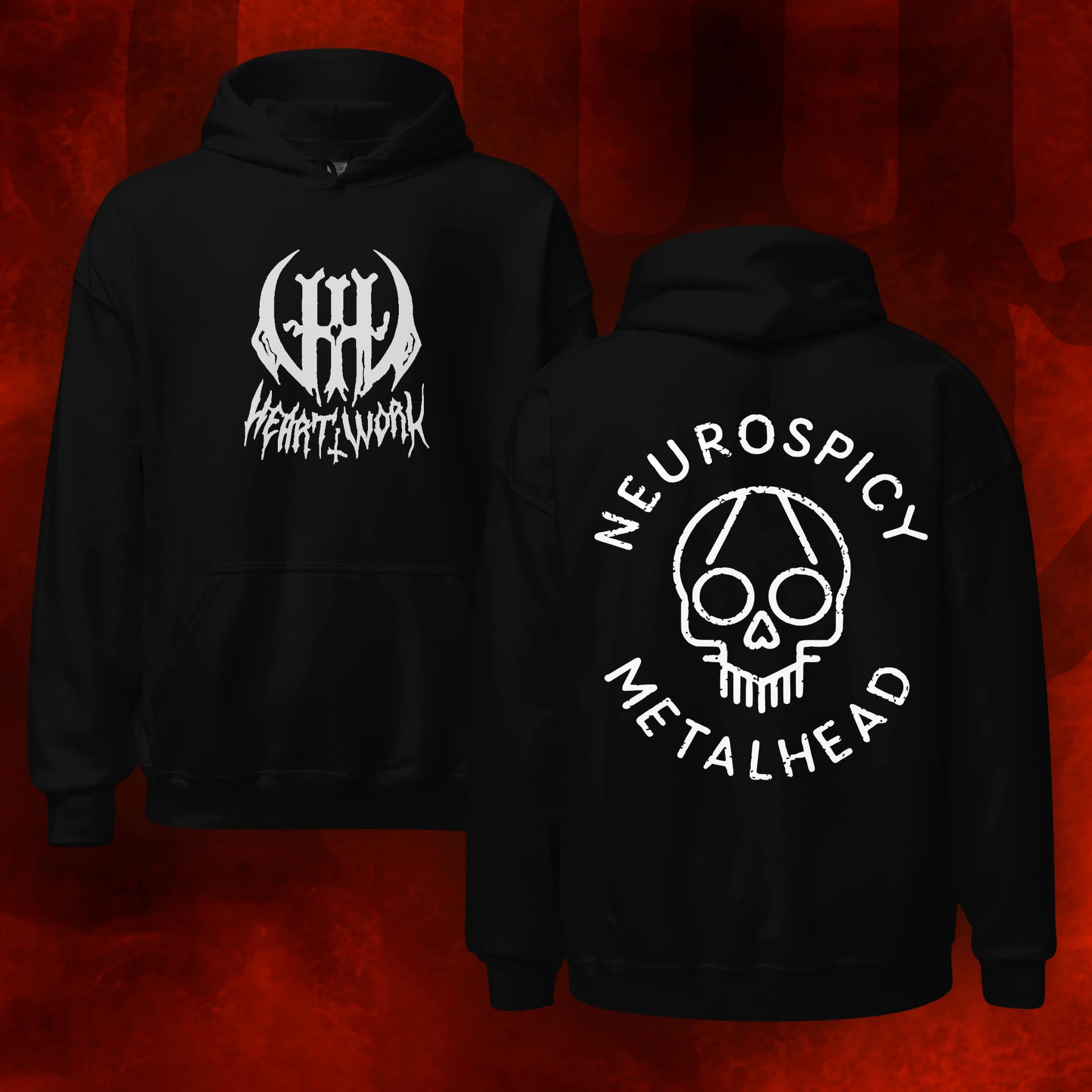 Neurospicy Metalhead Line Art Skull Hoodie